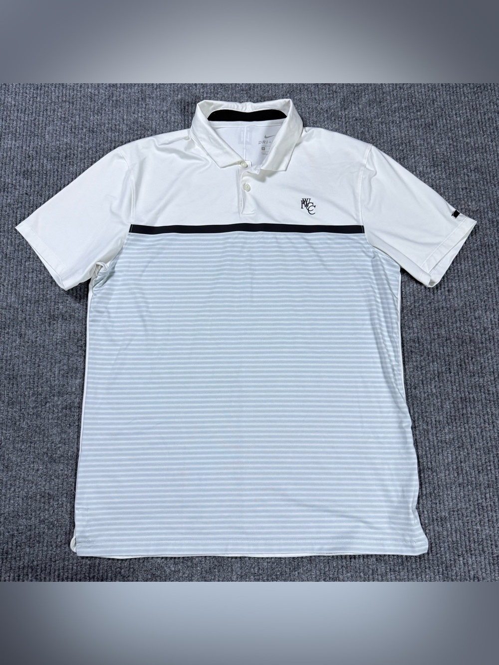 Nike Tiger Woods Golf Polo Shirt Mens Medium White Dri-FIT Striped BV1320-100